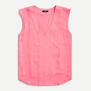 NWT J.CREW Womens Sleeveless V Neck Blouse Top | Bright Pink | Size L